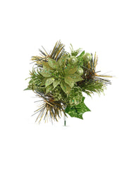 GLITTER PINE PICK W POINSETTIA CONES HOLLY 2024 Christmas Collection