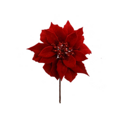 Velvet Poinsettia Pick with Glitter Center (7" Diameter)