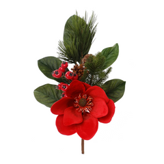 17" Magnolia Pick with Pine Cones & Red Berries 2024 Christmas Collection