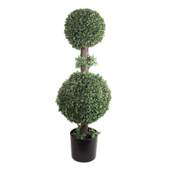 33" Double Boxwood Ball Topiary Tree In Black Pot