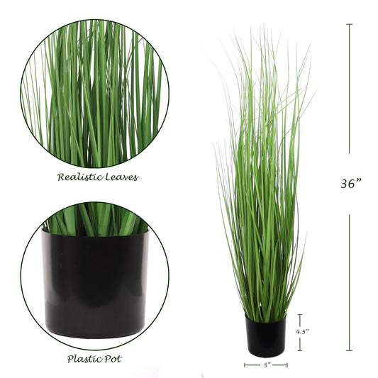 Decorative 3-Foot Tall Artificial Grass in Stylish Pot - Realistic Faux Greenery for Indoor & Outdoor Decor