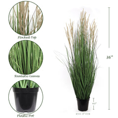 Lush 3-Foot Artificial Flocked Grass Bush Lifelike Faux Greenery in Decorative Pot, Ideal for Indoor/Outdoor Decor