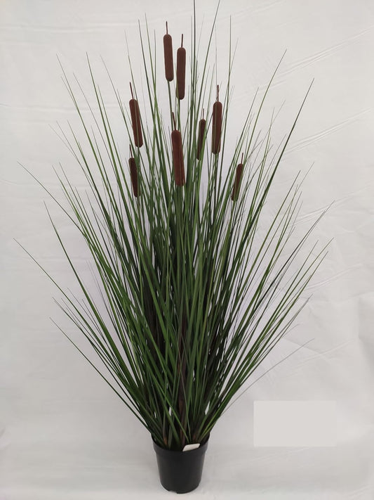 Lush 4-Foot Tall Artificial Cattail Grass - Faux Greenery in 8-Inch Decorative Pot, Ideal for Indoor/Outdoor Home or Office Decor