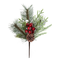 13.5" Pine Pick with Pine Cones & Iced Red Berries 2024 Christmas Collection