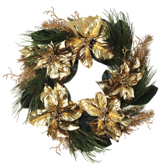 26" Poinsettia Wreath with Pine Foliage & Magnolia Leaves 2024 Christmas Collection