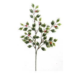 17" Mini Holly Spray with Berries - 54 Leaves