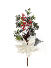 17" ICE POINSETTIA PICK W BERRIES 2024 Christmas Collection