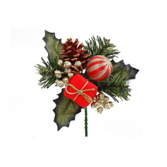 Holly Pine Pick with Velvet Gift Box, Pine Cone, & Balls 2024 Christmas Collection