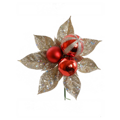 Glitter Poinsettia Pick with 3 Balls 2024 Christmas Collection