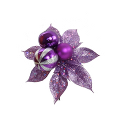 Glitter Poinsettia Pick with 3 Balls 2024 Christmas Collection