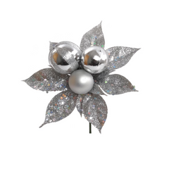 Glitter Poinsettia Pick with 3 Balls 2024 Christmas Collection