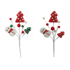 Snowman Pick with Berries & Christmas Trees - 9" 2024 Christmas Collection