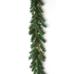 Majestic Pine Garland with 160 Green Tips - 100 LED Lights - 9'x12" 2024 Christmas Collection