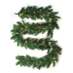 Majestic Pine Garland with 160 Green Tips - 100 LED Lights - 9'x12" 2024 Christmas Collection