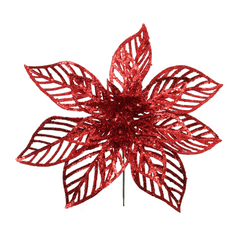 8.5" Glitter Poinsettia Flower Pick 2024 Christmas Collection